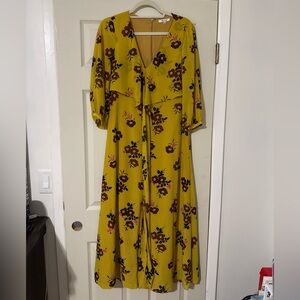 Madewell Mustard Floral Long Sleeve Dress